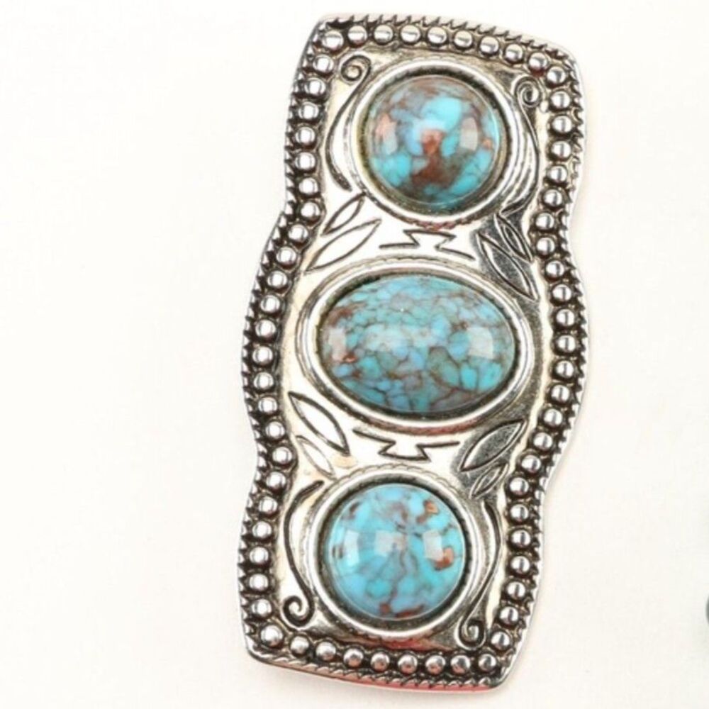 Vintage Silver Tone Brooch with 3 Turquoise Cabochons